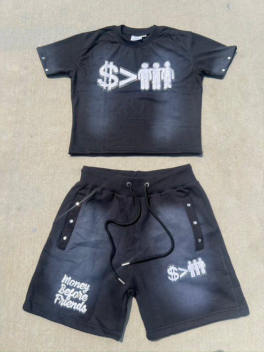 Acid Washed RhineStone $>Friends Female Set (Black)